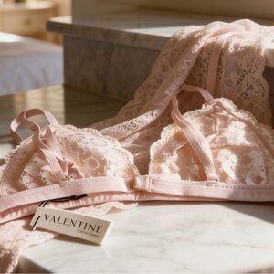 valentine by Jonas and brown-Daisy pattern Lace Bralette in Soft Pink